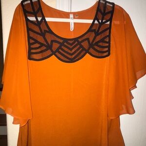 NY Collection (brand) -Orange Blouse with Black Detailing Size - L